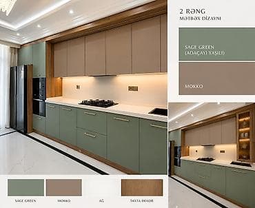 İki rəngli müasir mətbəx mebeli dizaynı - Rəng palitrası: Sage Green