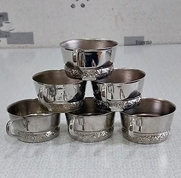 xurustal stekan: Stəkanlar, rəng - Gümüşü, 6 ədədli dəst, SSRİ — 2