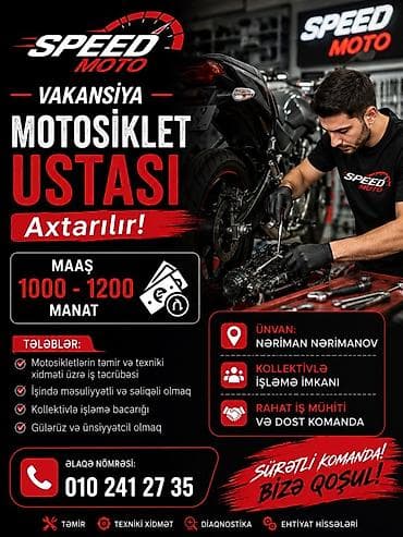 🚨 TƏCİLİ VAKANSİYA – MOTOSİKLET USTASI Speed Moto komandası böyüyür