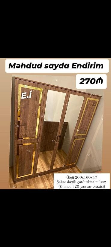 Yeni, 4 qapılı, Güzgülü, Qəhvəyi, Taxta, Açılan, Düz dolab lalafo.az -da Yeni, 4 qapılı, Güzgülü, Qəhvəyi, Taxta, Açılan, Düz dolab