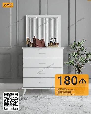 Ağ rəngdə minimalist komod + termo güzgü - Model: La Mini üslubunda — 1
