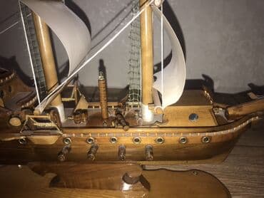 şuşa maketi: Taxta yelkənli gəmi maketi - Material: cilalanmış ağac, ip və şəbəkə — 2