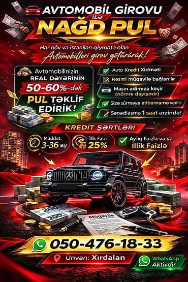 Avtomobil girovu ilə nağd pul və kredit xidməti - Hər növ və