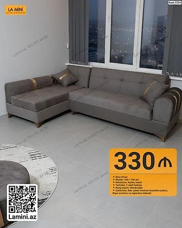kreditle kunc divanlar: Künc Divan – Kod: 2204 - Ölçülər: 260 × 160 sm - Mexanizm: açılan — 1