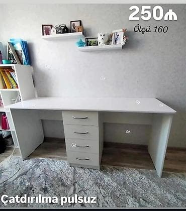 Düz masa, Stulsuz, Polkalı, Siyirməli, MDF