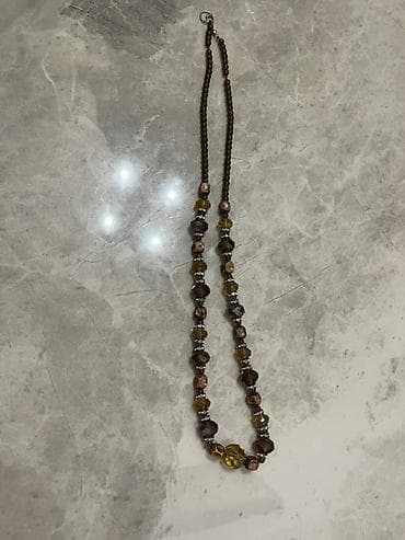 Qəhvəyi-şokolad tonlarında boncuklu boyunbağı - Material: Şüşə və