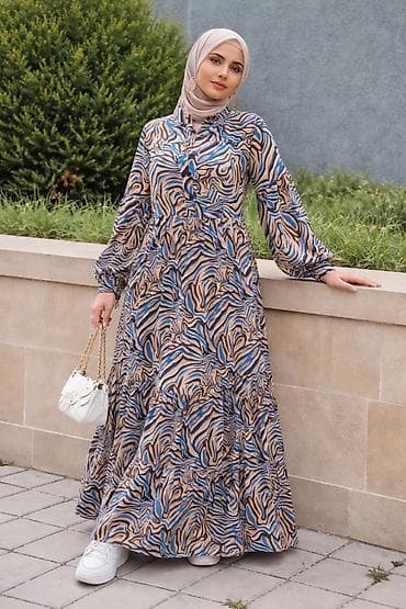 Zebra naxışlı uzun don - Model: uzun, geniş kəsim, qat-qat ətəkli -