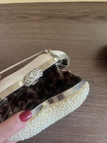 Məhsul: Ürək formalı qadın clutch çantası - Rəng: İşıqlı krem/şampan — 2