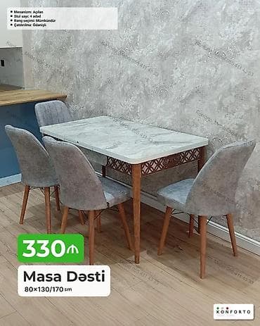 kohnə stul: Masa Dəsti – 80×130/170 sm - Açılan mexanizmli masa: ölçü 80×130 sm — 1