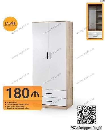 2 qapılı paltar dolabı — lakonik və minimal dizayn. Xüsusiyyətlər: -