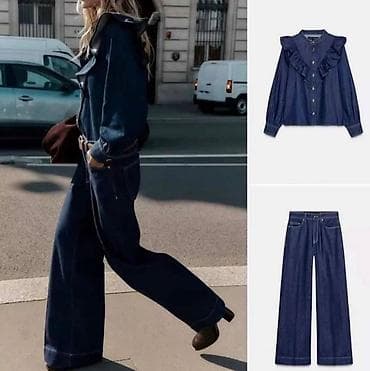 Qadınlar üçün tünd mavi denim dəst - 2 hissədən ibarət: frill (volan) lalafo.az -da Qadınlar üçün tünd mavi denim dəst - 2 hissədən ibarət: frill (volan)
