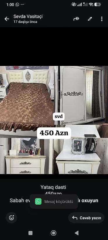 Yataq dəsti 
450azn 
Sabah evden cıxmaldır
Ünvan bineqedi.Sevda — 1