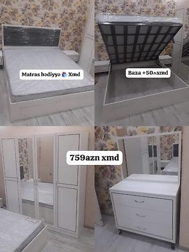 Yataq otağı dəsti – minimal dizayn, ağ rəng Dəst tərkibi: - Çarpayı — 1