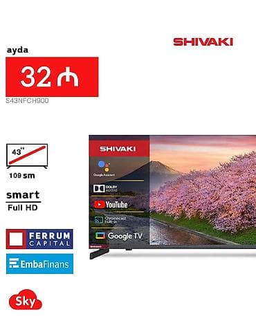 Yeni Televizor Shivaki 43" FHD (1920x1080), Pulsuz çatdırılma