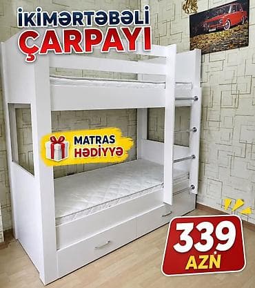İkimərtəbəli çarpayı – ağ rəngdə, minimalist dizayn. - Üst və alt lalafo.az -da İkimərtəbəli çarpayı – ağ rəngdə, minimalist dizayn. - Üst və alt