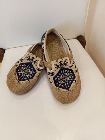 parça mokasinlər: Etno üslublu kətan espadri lər - Rəng: bej üstündə tünd mavi naxışlı — 2