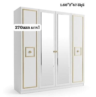 Ağ rəngdə, qızılı haşiyəli 4 qapılı paltar şkafı. Orta hissədə 2 böyük lalafo.az -da Ağ rəngdə, qızılı haşiyəli 4 qapılı paltar şkafı. Orta hissədə 2 böyük