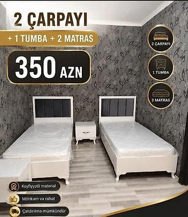 İki ədəd tək nəfərlik çarpayı dəsti: - Komplekt: 2 çarpayı + 1 tumbə + — 1