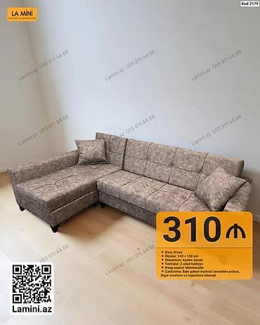 oturaca: Künc divan – Kod: 2179 - Ölçülər: 240 × 150 sm - Mexanizm: açılan — 1