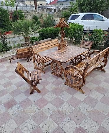 dəmir besetkalar: Yeni, Dördbucaq masa, 2 stul, Açılmayan, Skameykalar ilə, Taxta, Azərbaycan — 4