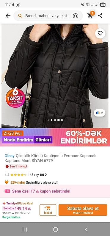 Türkiyənin Olcay brendindən qadın mont – çıxarıla bilən kürklü papaqı