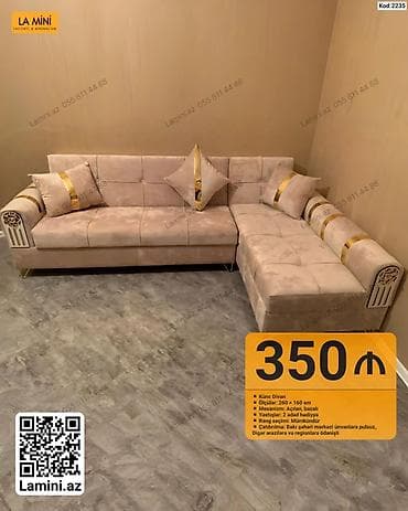 Künc divan – kod: 2235 - Ölçülər: 260 x 160 sm - Mexanizm: açılan — 1