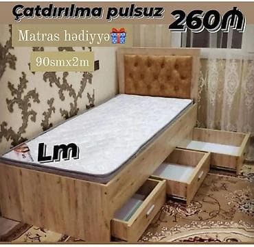 Yeni, Təknəfərlik çarpayı, Bazasız, Matras ilə, Siyirməli