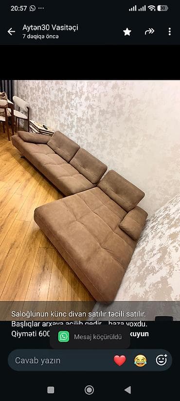 Saloğlunun künc divan satılır təcili satılır. Başlıqlar arxaya acilib