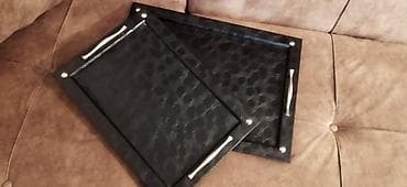 çan: Qara dəri fakturalı süfrə/tray dəsti - Dəst: 2 ədəd düzbucaqlı servis — 2
