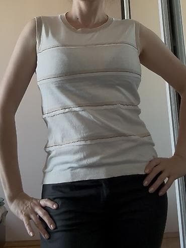 Qolsuz trikotaj top – Zendra Collection - Rəng: krem-ağ əsas, bej