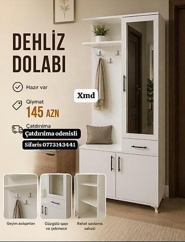 isqaflar: Dehliz dolabı – funksional və zərif dizayn - Rəng: ağ - Geniş güzgülü — 1