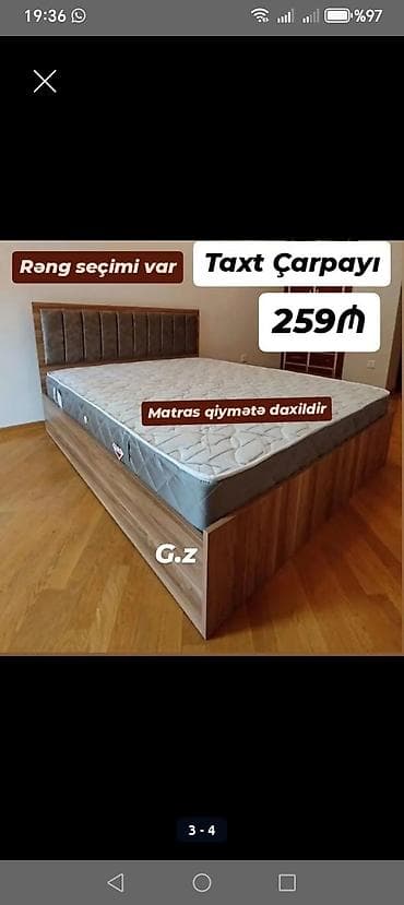 taxt kravat: Yeni, İkinəfərlik çarpayı, Bazasız, Matras ilə, Siyirməsiz — 3