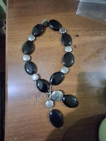 bijuterya: Qara daşlardan hazırlanmış təsbeh/boyinbagi/aksesuar - Oval formalı — 1