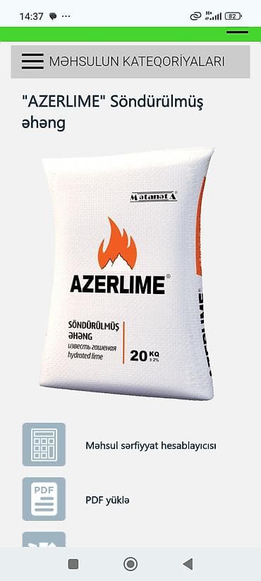 AZERLIME Söndürülmüş əhəng – Mətanət A istehsalı, peşəkar tikinti və