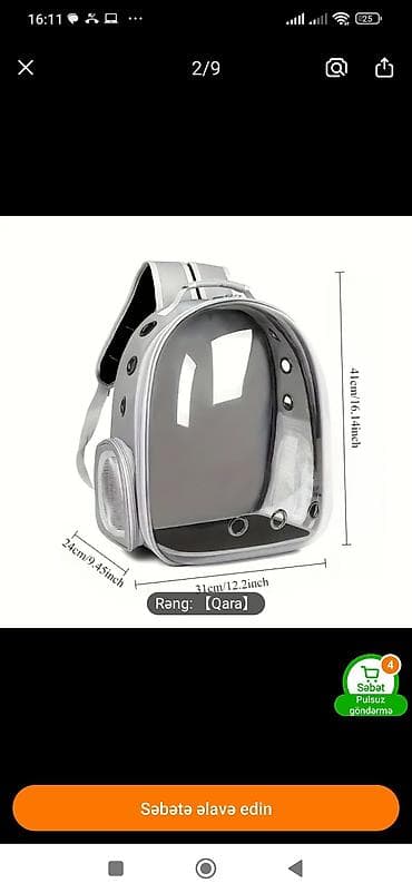 pişik tasması: Ev heyvanı üçün şəffaf ön panelli bel çantası (rəng: qara) - Ölçülər — 2