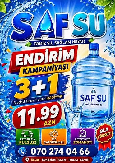 silah seyfləri: SAF SU – Təbii minerallı içməli su (19L qab) - Şüar: “Təmiz su — 1