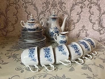 Çay dəsti, rəng - Ağ, Farfor, 6 nəfərlik, SSRİ