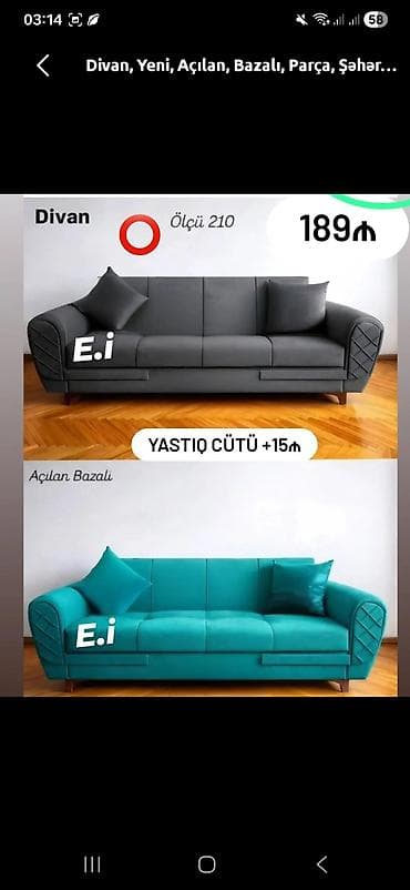 Divan, Açılan, Bazalı, Parça, Ödənişli çatdırılma