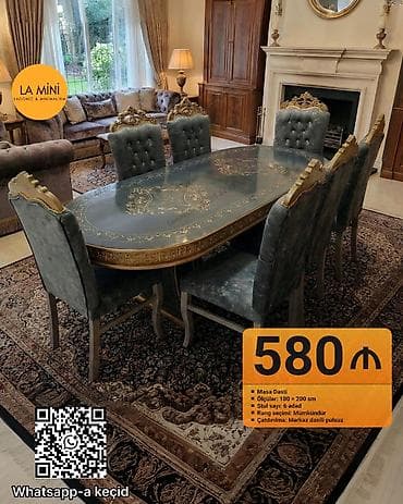 Masalar: Qonaq otağı üçün, Açılmayan, Oval masa, 6 stul — 1