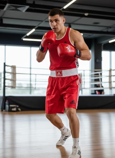 Adidas boks dəsti - Rəng: qırmızı/ağ detallar - Dəst: atlet və şort -