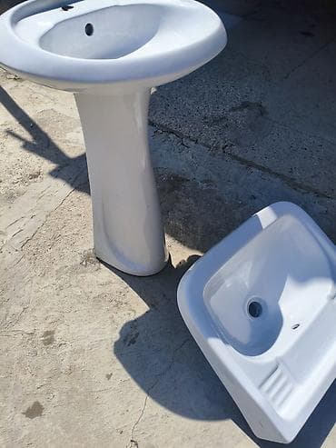tulpan gulu: Ağ keramika əlüzüyü və pedestal lavabosu dəsti - Material: cilalanmış — 5