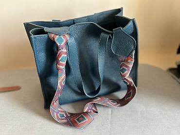 deri canta: Mavi rəngli dəri tote çanta.Bolqarıstandan alınıb.Əla — 3