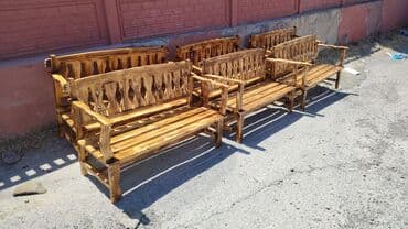 metbex masa ve oturacaqlar: Rustik taxta yemək dəsti Tərkibi: - 1 ədəd düzbucaqlı masa - 2 ədəd — 5