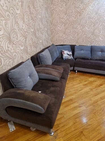 divan 2 əl: Künc divan, İşlənmiş, Açılmayan, Bazalı, Vеlur parça, Çatdırılma yoxdur — 3