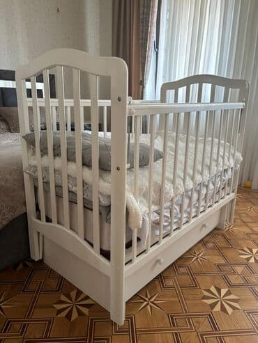 Детская мебель: Для девочки и мальчика, Четырехугольная, Колыбель, Без бортиков, С матрасом, Без механизма качания — 2