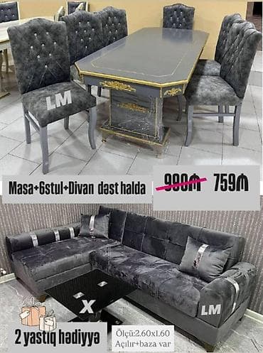 Divan + Masa dəsti Sifarişlə hazırlanır. Dəst şəkildə : 759₼ Divan