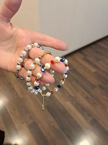 pasta roza: İnci və kristal muncuqlardan hazırlanmış zərif qolbaq dəsti — 1