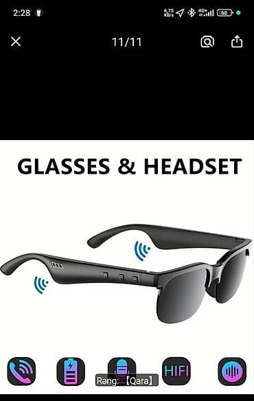 Bluetooth eynək-headset (qara rəng) - 2-i 1-də: gün eynəyi və lalafo.az -da Bluetooth eynək-headset (qara rəng) - 2-i 1-də: gün eynəyi və