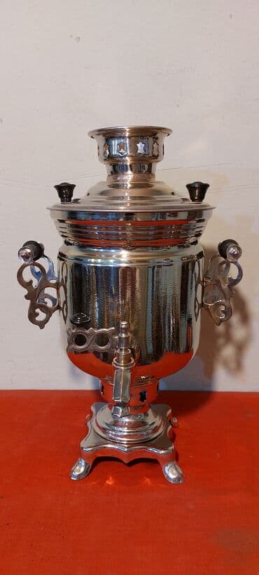 купить чайник в баку: Klassik samovar dəsti - Material: cilalanmış metal korpus (gümüşü və — 4