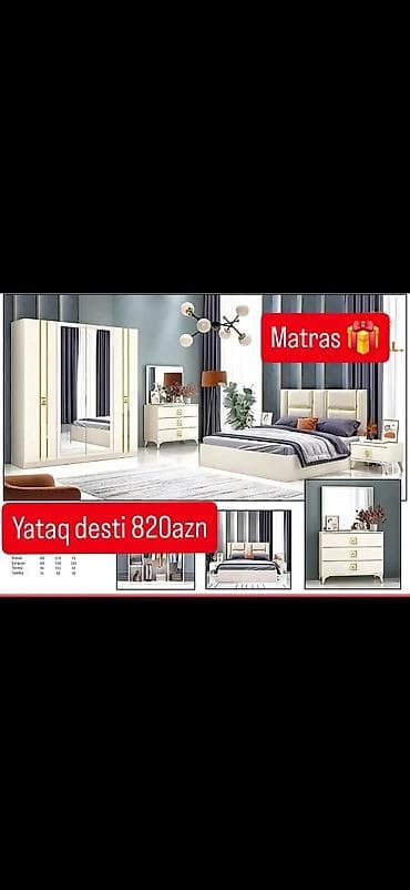 Yataq dəsti – 820 AZN Hədiyyə: Matras Komplekt: - 4 qapılı şkaf –
